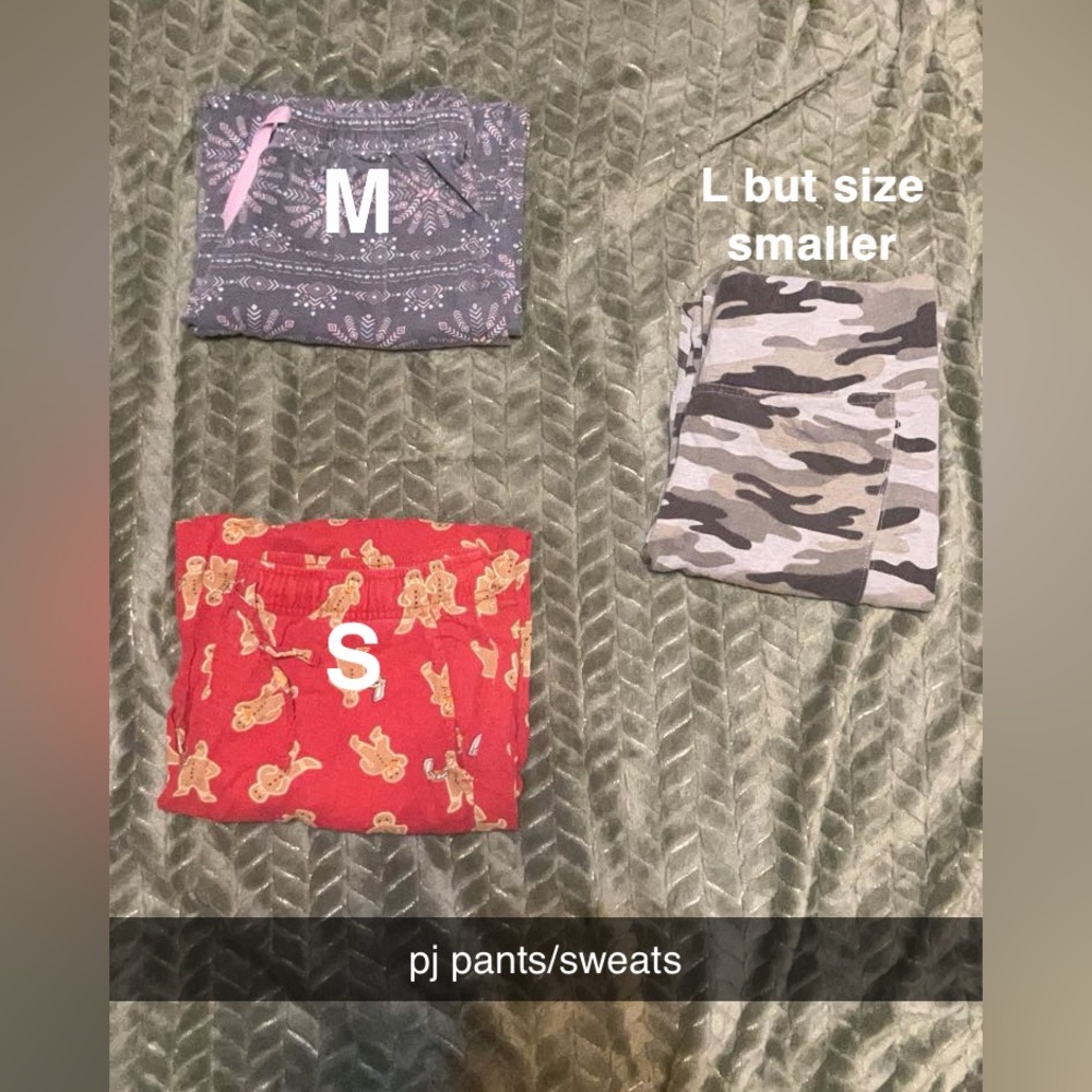 3 separate pairs of small- large(fit like a medium) sweat pants/pj pants